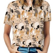 AILLOSA YH-529 Tamamı Baskılı Kısa Kollu Yuvarlak Yaka Kadın T-shirt