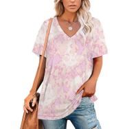 AILLOSA YH-530 Tamamı Baskılı V Yaka Kısa Kollu Kadın T-Shirt