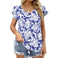 AILLOSA YH-531 Tamamı Baskılı Fırfırlı Kısa Kollu V Yakalı Kadın T-shirt