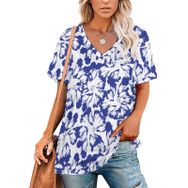 AILLOSA YH-531 Tamamı Baskılı V Yaka Kısa Kollu Kadın T-Shirt