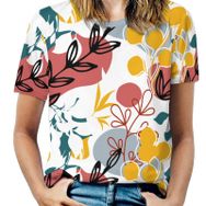 AILLOSA YH-532 Tamamı Baskılı Kısa Kollu Yuvarlak Yaka Kadın T-shirt