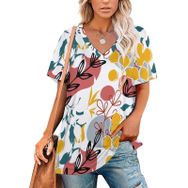 AILLOSA YH-532 Tamamı Baskılı V Yaka Kısa Kollu Kadın T-Shirt