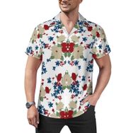 AILLOSA YH-533 Hawaii Çiçek Baskılı 3D Desen Kısa Kollu Erkek Gömlek