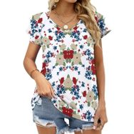 AILLOSA YH-533 Tamamı Baskılı Fırfırlı Kısa Kollu V Yakalı Kadın T-shirt