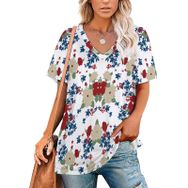 AILLOSA YH-533 Tamamı Baskılı V Yaka Kısa Kollu Kadın T-Shirt