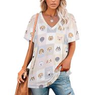 AILLOSA YH-534 Tamamı Baskılı V Yaka Kısa Kollu Kadın T-Shirt
