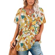 AILLOSA YH-536 Tamamı Baskılı Kısa Kollu V Yakalı Kadın T-shirt