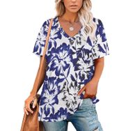 AILLOSA YH-537 Tamamı Baskılı Kısa Kollu V Yakalı Kadın T-shirt