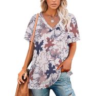 AILLOSA YH-539 Tamamı Baskılı Kısa Kollu V Yakalı Kadın T-shirt
