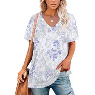 AILLOSA YH-54 Tamamı Baskılı Kısa Kollu V Yakalı Kadın T-shirt