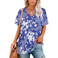 AILLOSA YH-540 Tamamı Baskılı Kısa Kollu V Yakalı Kadın T-shirt
