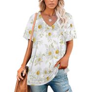 AILLOSA YH-541 Tamamı Baskılı Kısa Kollu V Yakalı Kadın T-shirt