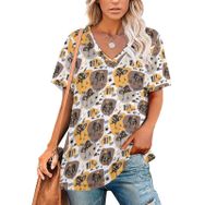 AILLOSA YH-542 Tamamı Baskılı Kısa Kollu V Yakalı Kadın T-shirt