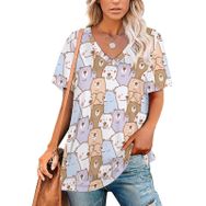 AILLOSA YH-543 Tamamı Baskılı Kısa Kollu V Yakalı Kadın T-shirt