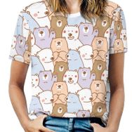 AILLOSA YH-543 Tamamı Baskılı Kısa Kollu Yuvarlak Yaka Kadın T-shirt