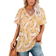 AILLOSA YH-544 Tamamı Baskılı Kısa Kollu V Yaka Kadın T-shirt