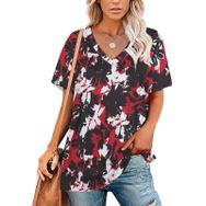 AILLOSA YH-545 Tamamı Baskılı Kısa Kollu V Yaka Kadın T-shirt