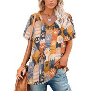 AILLOSA YH-546 Tamamı Baskılı Kısa Kollu V Yaka Kadın T-shirt