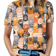 AILLOSA YH-546 Tamamı Baskılı Kısa Kollu Yuvarlak Yaka Kadın T-shirt