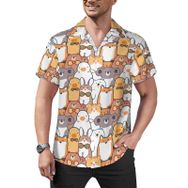 AILLOSA YH-547 Hawaii Çiçek Baskılı 3D Desen Kısa Kollu Erkek Gömlek