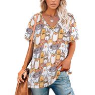 AILLOSA YH-547 Tamamı Baskılı Kısa Kollu V Yaka Kadın T-shirt