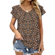 AILLOSA YH-548 Tamamı Baskılı Fırfırlı Kısa Kollu V Yakalı Kadın T-shirt