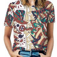 AILLOSA YH-549 Tamamı Baskılı Kısa Kollu Yuvarlak Yaka Kadın T-shirt