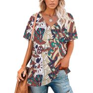 AILLOSA YH-549 Tamamı Baskılı V Yaka Kısa Kollu Kadın T-Shirt