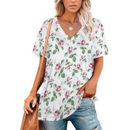 AILLOSA YH-55 Tamamı Baskılı V Yaka Kısa Kollu Kadın T-Shirt
