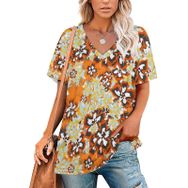 AILLOSA YH-550 Tamamı Baskılı V Yaka Kısa Kollu Kadın T-Shirt