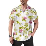 AILLOSA YH-551 Hawaii Çiçek Baskılı 3D Desen Kısa Kollu Erkek Gömlek