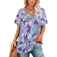 AILLOSA YH-552 Tamamı Baskılı V Yaka Kısa Kollu Kadın T-Shirt