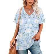 AILLOSA YH-553 Tamamı Baskılı V Yaka Kısa Kollu Kadın T-Shirt