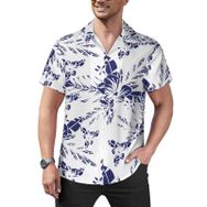 AILLOSA YH-554 Hawaii Çiçek Baskılı 3D Desen Kısa Kollu Erkek Gömlek