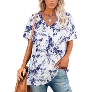 AILLOSA YH-554 Tamamı Baskılı V Yaka Kısa Kollu Kadın T-Shirt