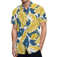 AILLOSA YH-555 Hawaii Çiçek Baskılı 3D Desen Kısa Kollu Erkek Gömlek