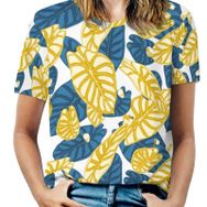 AILLOSA YH-555 Tamamı Baskılı Kısa Kollu Yuvarlak Yaka Kadın T-shirt