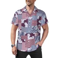 AILLOSA YH-556 Hawaii Çiçek Baskılı 3D Desen Kısa Kollu Erkek Gömlek
