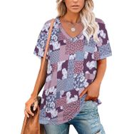 AILLOSA YH-556 Tamamı Baskılı V Yaka Kısa Kollu Kadın T-Shirt
