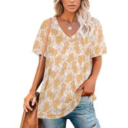 AILLOSA YH-558 Tamamı Baskılı V Yaka Kısa Kollu Kadın T-Shirt