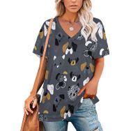 AILLOSA YH-560 Tamamı Baskılı V Yaka Kısa Kollu Kadın T-Shirt