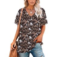 AILLOSA YH-561 Tamamı Baskılı V Yaka Kısa Kollu Kadın T-Shirt