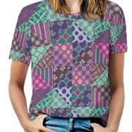 AILLOSA YH-562 Tamamı Baskılı Kısa Kollu Yuvarlak Yaka Kadın T-shirt