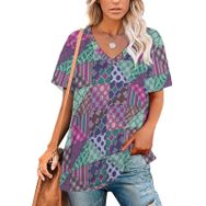 AILLOSA YH-562 Tamamı Baskılı V Yaka Kısa Kollu Kadın T-Shirt