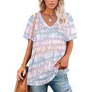 AILLOSA YH-563 Tamamı Baskılı V Yaka Kısa Kollu Kadın T-Shirt