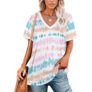 AILLOSA YH-564 Tamamı Baskılı V Yaka Kısa Kollu Kadın T-Shirt
