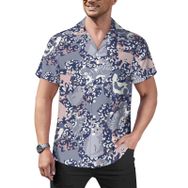 AILLOSA YH-565 Hawaii Çiçek Baskılı 3D Desen Kısa Kollu Erkek Gömlek