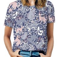 AILLOSA YH-565 Tamamı Baskılı Kısa Kollu Yuvarlak Yaka Kadın T-shirt