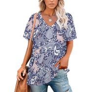 AILLOSA YH-565 Tamamı Baskılı V Yaka Kısa Kollu Kadın T-Shirt