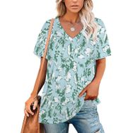 AILLOSA YH-567 Tamamı Baskılı V Yaka Kısa Kollu Kadın T-Shirt